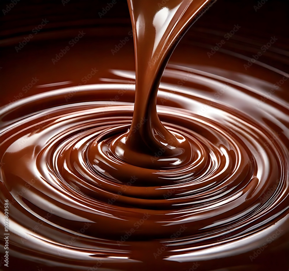 Smooth, shiny ripples swirl as the rich, molten chocolate is poured. The chocolate is rich, black, shiny, and silky. Smooth, shiny ripples swirl as the rich, molten chocolate is poured. The chocolate is rich, black, shiny, and silky.