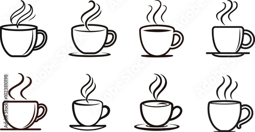 Warm Steaming Coffee Cup in a Detailed Vector Illustration set 