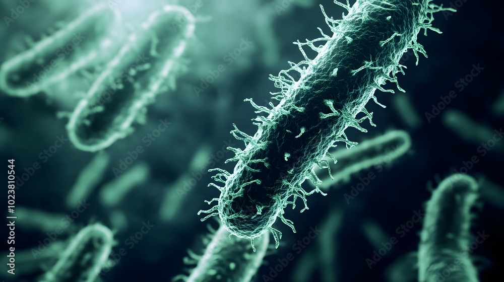 Fototapeta premium Ancient microbes under microscope reveal intricate cellular structures, showcasing their mysterious and ancient nature, ideal for scientific and educational content