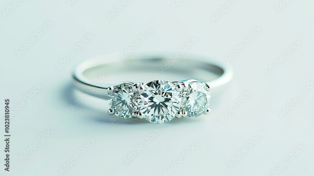 Three diamonds set in a white gold ring isolated on white background - Three diamonds set in a white gold ring isolated on white background -