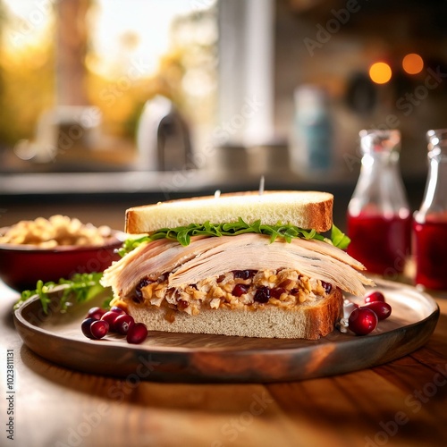 turkey sandwich with stuffing and cranberries