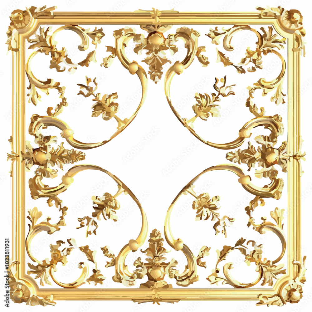 Elegant gold frame with intricate ornamental details. Perfect for adding luxury to any design project, such as invitations, certificates, or decor elements. High-quality, baroque style. Elegant gold frame with intricate ornamental details. Perfect for adding luxury to any design project, such as invitations, certificates, or decor elements. High-quality, baroque style.