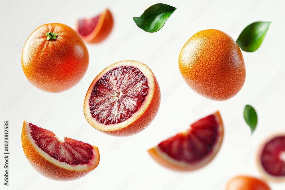 Vibrant oranges and blood oranges float in the air. Freshness and color burst with every detail. This design captures the joy of citrus fruits beautifully. Generative AI Vibrant oranges and blood oranges float in the air. Freshness and color burst with every detail. This design captures the joy of citrus fruits beautifully. Generative AI