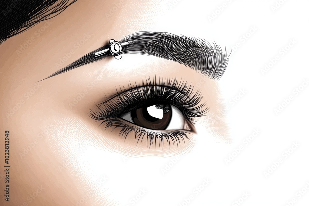 Naklejka premium Simple minimalist line drawing of an eyebrow with a barbell piercing, representing clean and subtle piercings