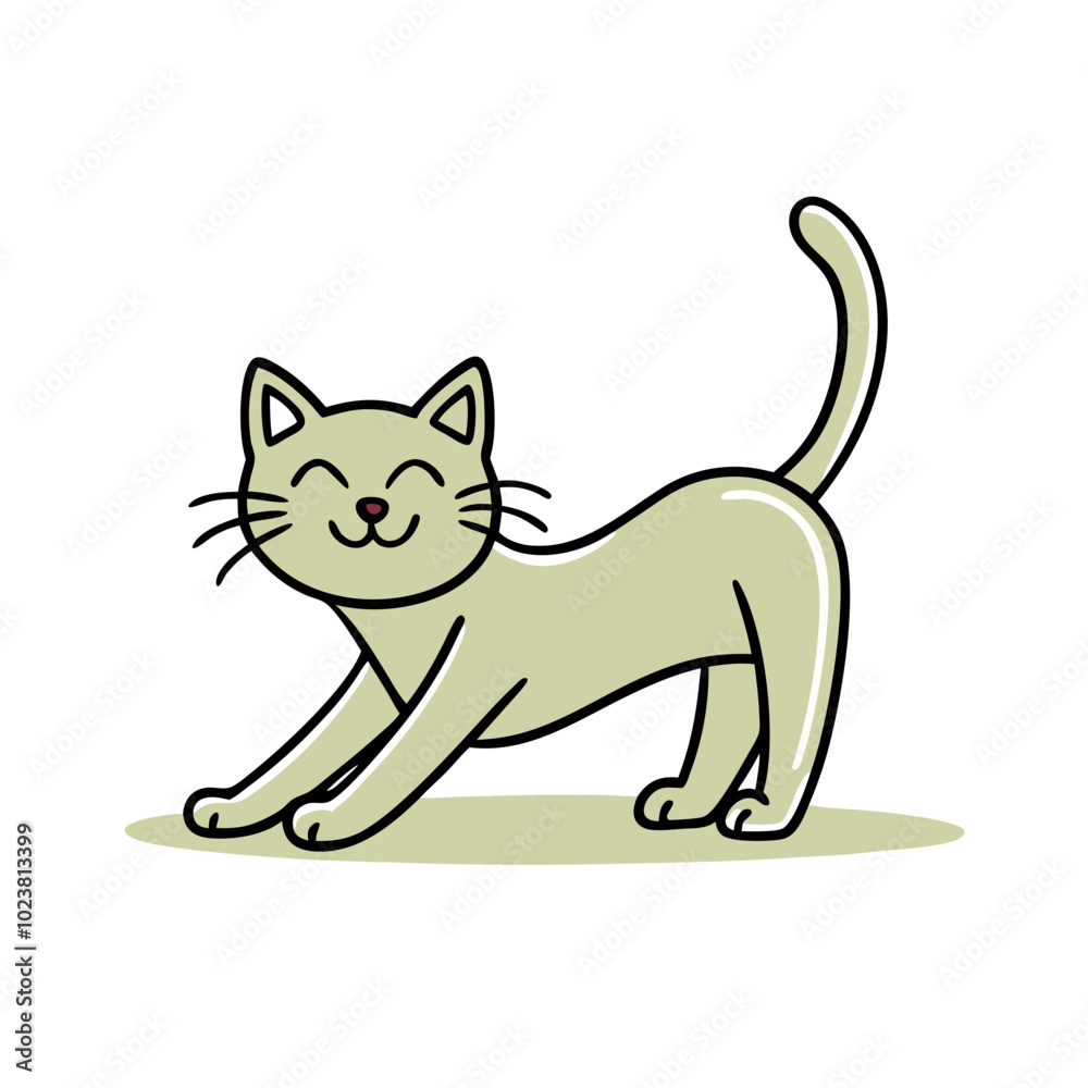Fototapeta premium A minimalist line drawing of a cat stretching with a happy face. Discover customizable cat and dog vector art for t-shirts, logos, projects, and more. Download and print high-quality designs in variou