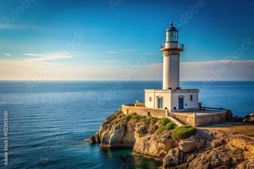 Minimalist lighthouse on coast of Palma de Mallorca