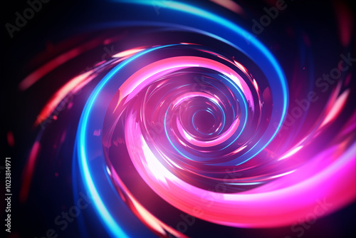 Vibrant abstract spiral in neon pink and blue tones with dynamic motion