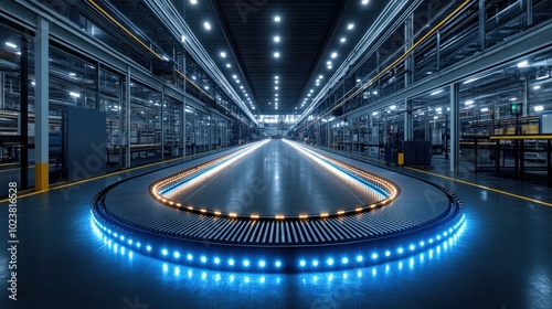 Engineer testing an automated conveyor system, showcasing the efficiency of advanced machinery in reducing manual labor in factories photo