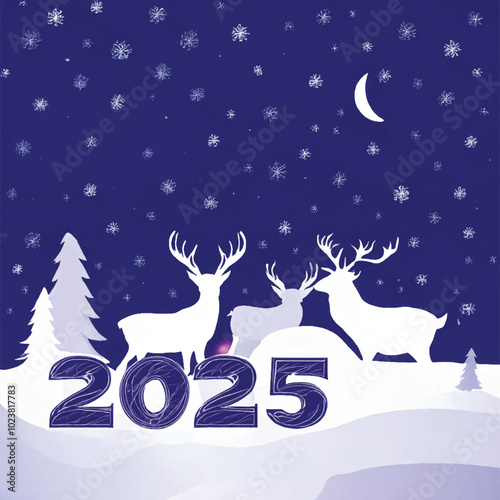 2025 happy new year themed vector drawing
