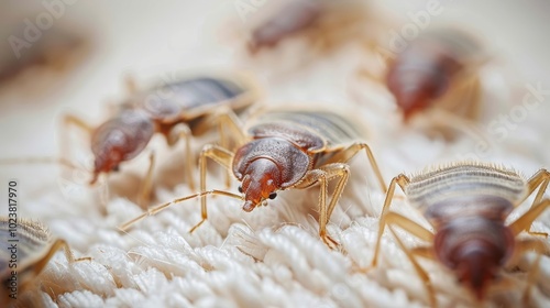 Closeup of bed bugs on white fabric highlighting the growing pest infestation crisis in europe