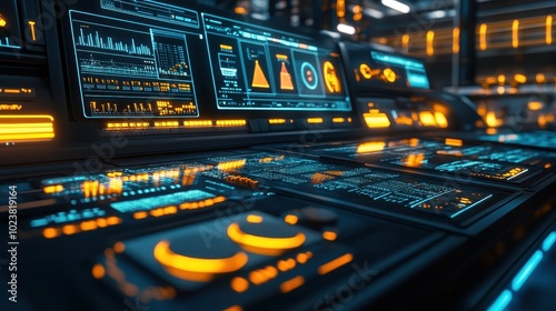 Futuristic Music Production Interface with Glowing Panels