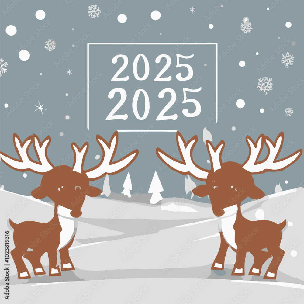 Naklejka premium 2025 happy new year themed vector drawing
