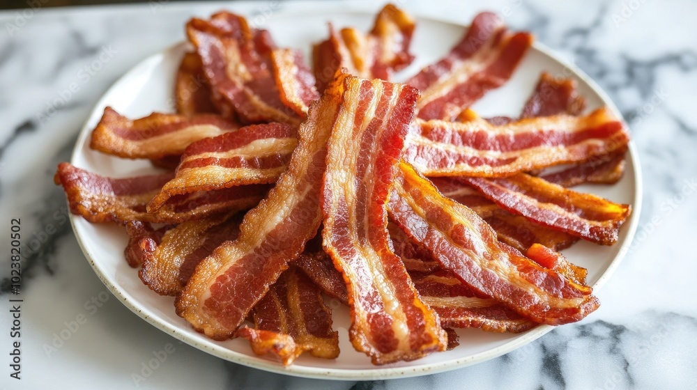 Crispy Strips of Bacon on a Decorative Plate Crispy Strips of Bacon on a Decorative Plate