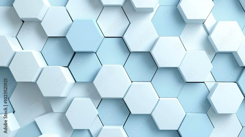 Fototapeta premium Abstract Geometric Hexagon Pattern in Blue and White Tones