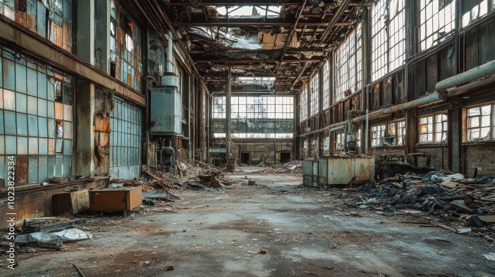 A large, abandoned factory with broken windows and waste piles scattered throughout the facility. --ar 16:9 --v 6.1 Job ID: ab63b9fe-a36f-4a2d-993b-d265606a7965 A large, abandoned factory with broken windows and waste piles scattered throughout the facility. --ar 16:9 --v 6.1 Job ID: ab63b9fe-a36f-4a2d-993b-d265606a7965