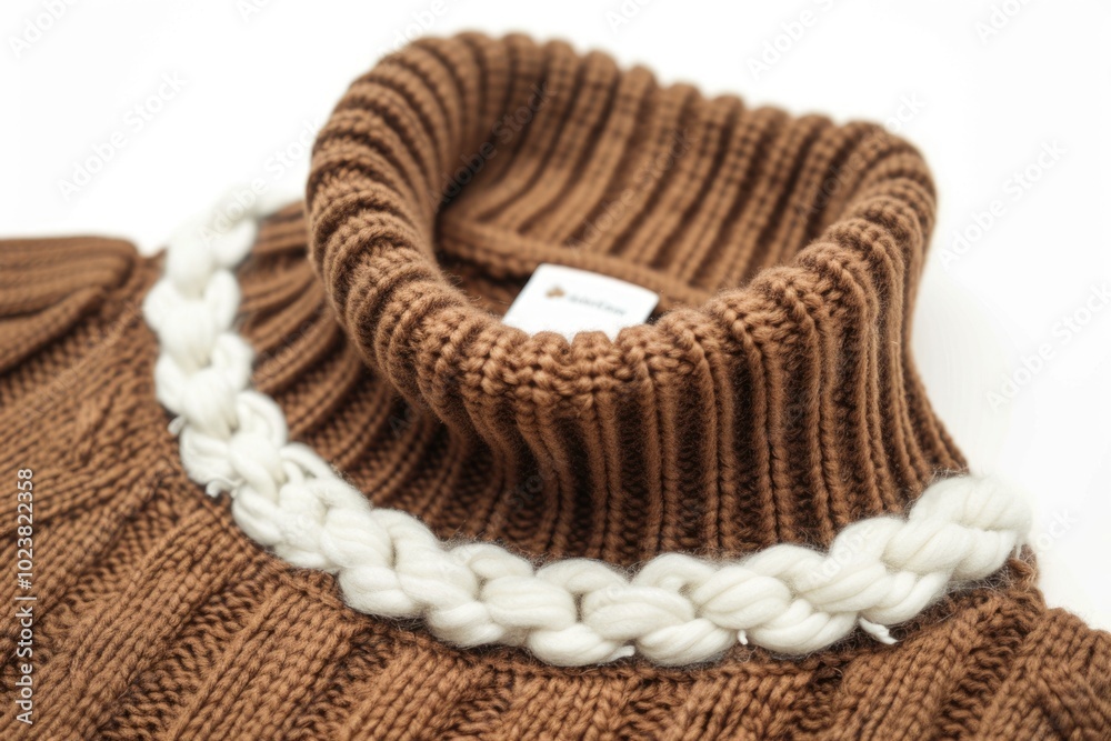 Brown wool knitted sweater with white cotton collar on white background Brown wool knitted sweater with white cotton collar on white background