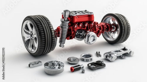 Wallpaper Mural A red car engine with parts disassembled on a white background. Torontodigital.ca