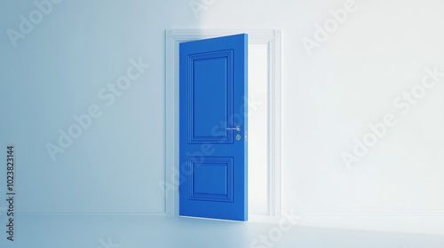 Open Blue Door in White Room New Beginnings Opportunity Choice