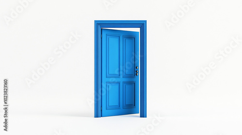 Open Blue Door Isolated on White Background   Opportunity  Entry  New Beginnings