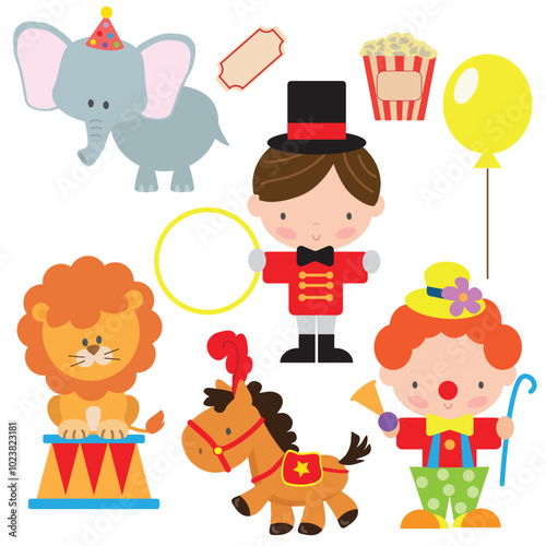 Retro circus bundle vector cartoon illustration