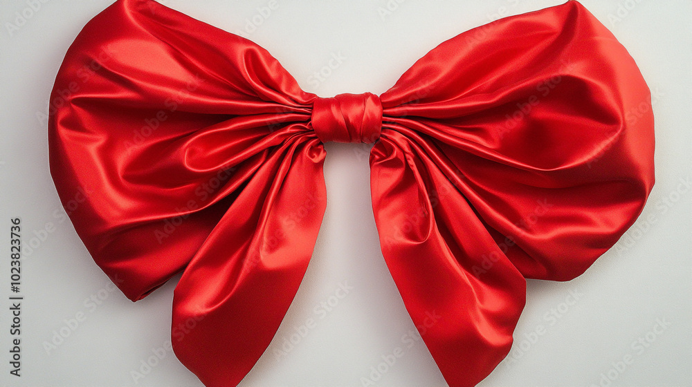 Large Red Satin Bow on White Background Gift Wrapping Decoration Elegance Large Red Satin Bow on White Background Gift Wrapping Decoration Elegance