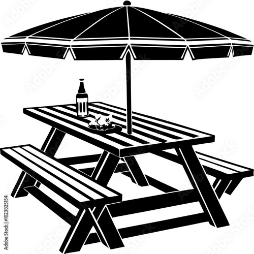 Picnic table with umbrella vector illustration isolated on white background