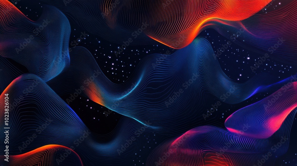 Vibrant digital waves in space with stars Vibrant digital waves in space with stars