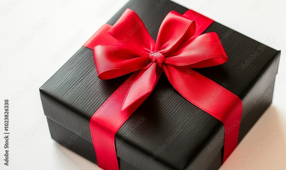 A black box with a red bow on it A black box with a red bow on it