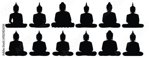 Buddha silhouette set vector design big pack of religion illustration and icon