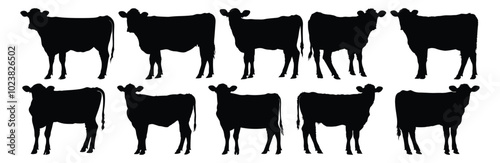 Cow silhouettes set, animal pack of vector silhouette design, isolated background
