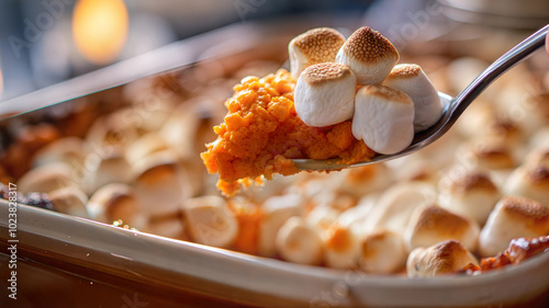 Delicious sweet potato casserole with toasted marshmallows for the holiday season