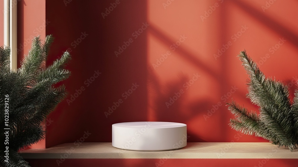 Elegant Christmas product display with ornaments and product podium. AI generated image Elegant Christmas product display with ornaments and product podium. AI generated image