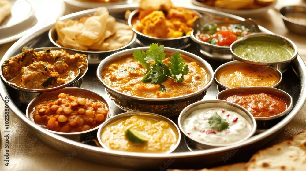 Vibrant Indian Cuisine Platter with Varied Dishes Vibrant Indian Cuisine Platter with Varied Dishes