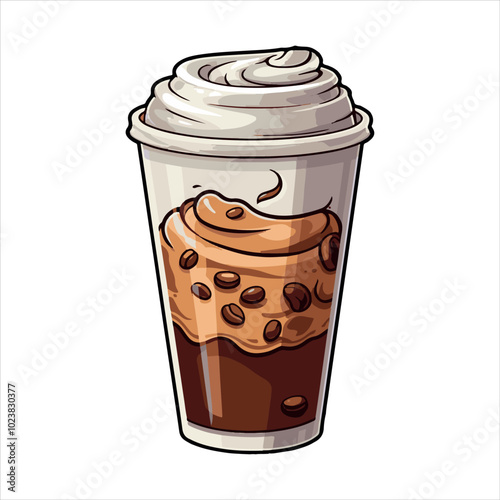 chocolate, dessert, cream, coffee, glass, food, sweet, ice, drink, isolated, milk, brown, cold, cup, white, whipped cream, delicious, beverage, ice-cream, icecream, sundae, gourmet, fresh, snack, ice 