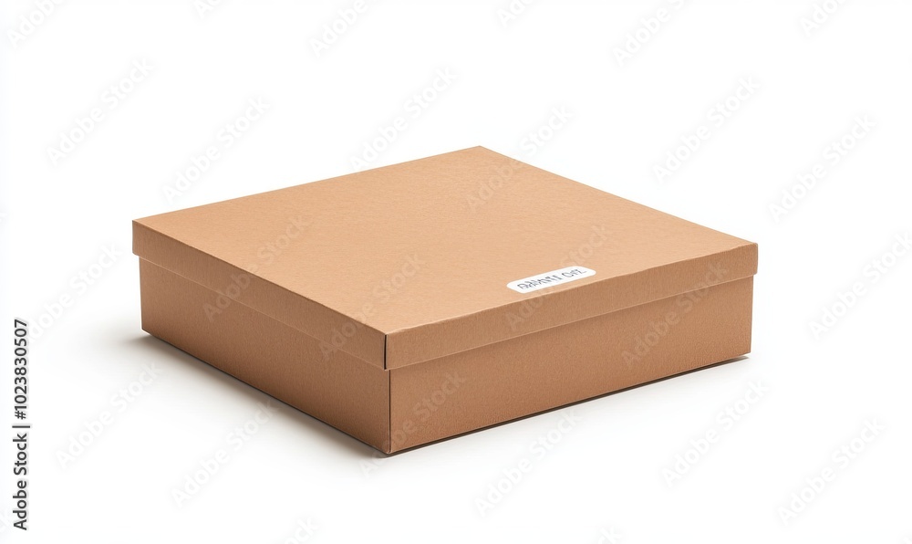 A brown box with white writing and a white background A brown box with white writing and a white background