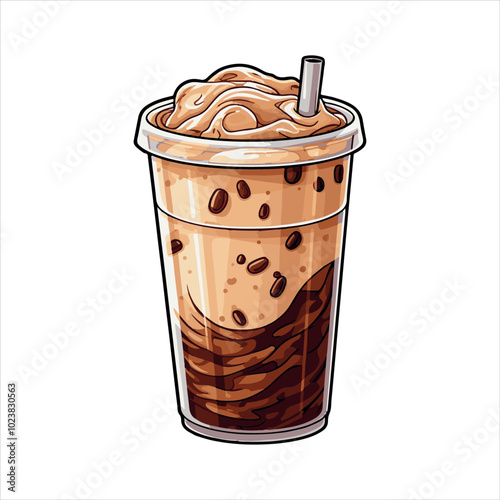 chocolate, dessert, cream, coffee, glass, food, sweet, ice, drink, isolated, milk, brown, cold, cup, white, whipped cream, delicious, beverage, ice-cream, icecream, sundae, gourmet, fresh, snack, ice 