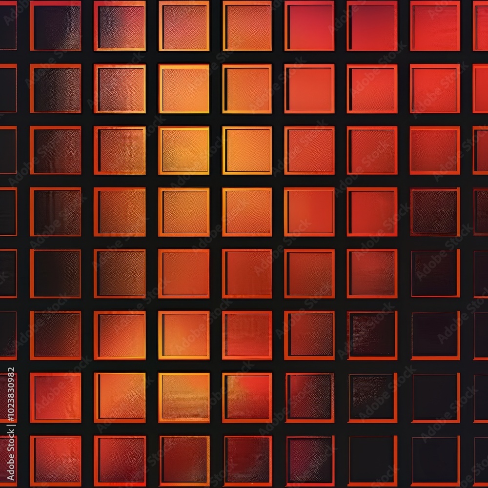 A vibrant abstract geometric pattern featuring gradient squares in warm tones of orange and red, creating a modern and dynamic visual effect.
