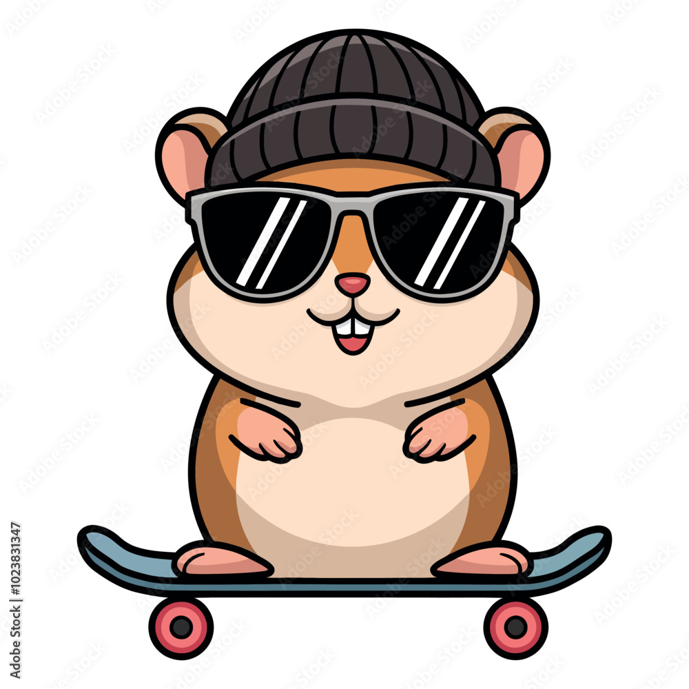 Naklejka premium Cool Hamster Wearing Sunglasses on Skateboard