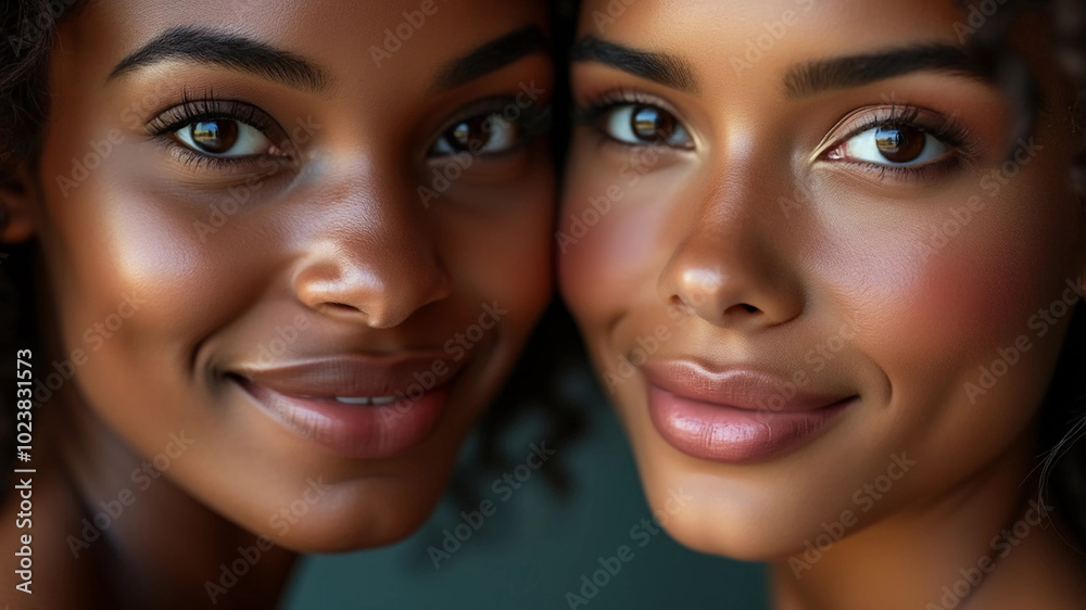 Portrait of two beautiful African women. Clean skin, face care. Portrait of two beautiful African women. Clean skin, face care.