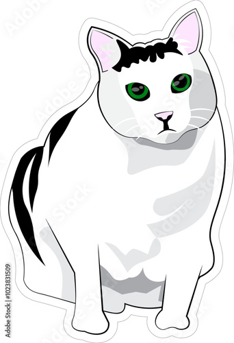 Sticker with a cat. Vector. Meme surprised black and white cat - Hug. Minimalist style, comic book, cartoon. 