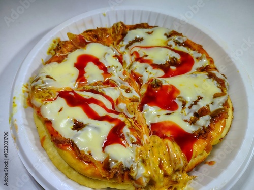 neapolitan homemade pizza margarita from the brick oven. Napoleon Italian Pizza with fresh mozzarella and basil leaves. true Italian Traditional Pizza Margherita on a Black Wood Table