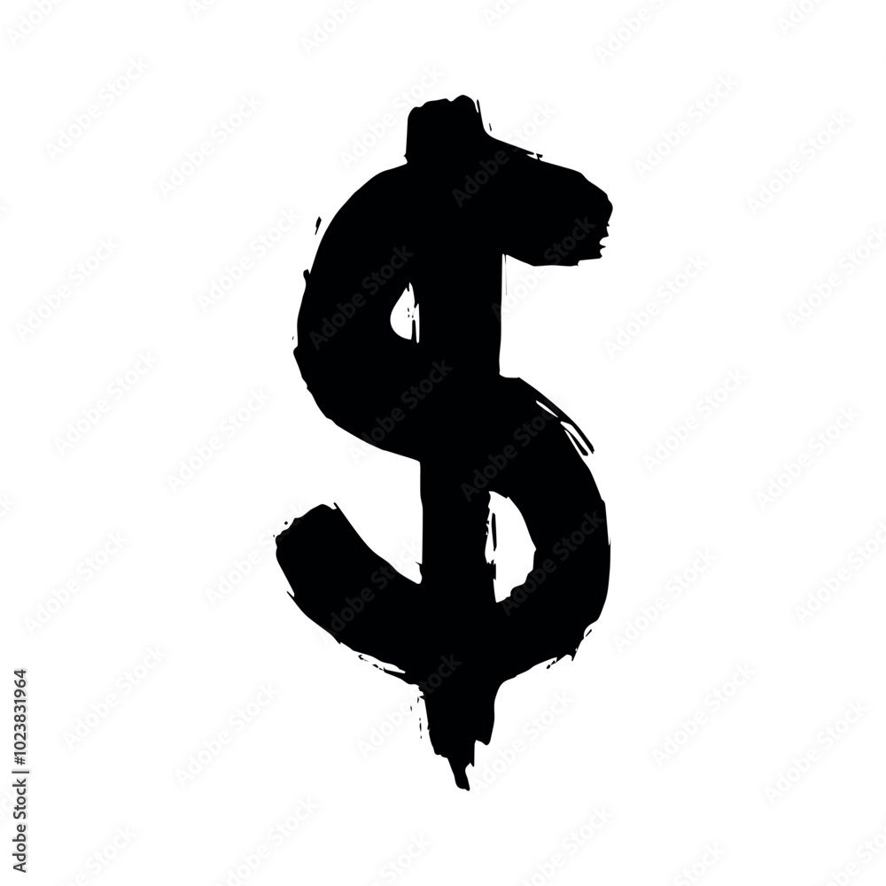 Hand drawn dollar currency symbol. Brush stroke doodle. Single element for design Hand drawn dollar currency symbol. Brush stroke doodle. Single element for design