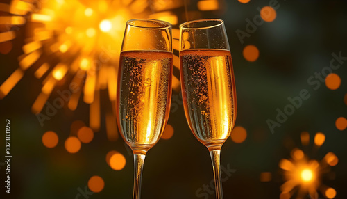 Illustration festive et verres de champagne  photo