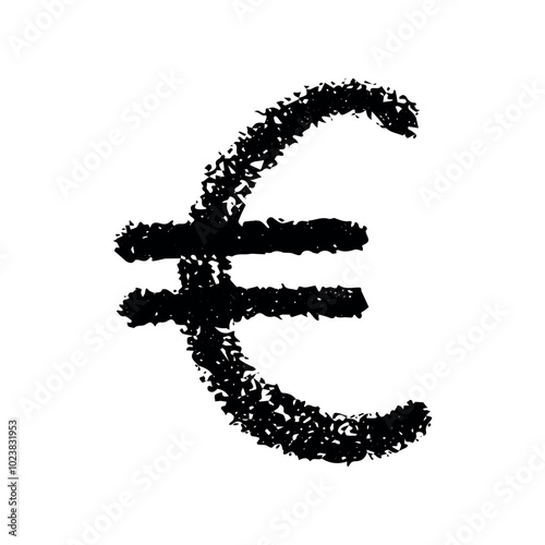 Hand drawn euro currency symbol. Brush stroke doodle. Single element for design