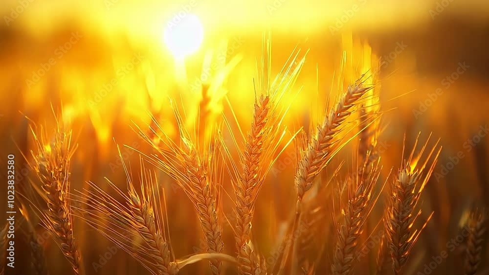 Golden Wheat Field in Sunset with Gentle Breeze and Sunlight Golden Wheat Field in Sunset with Gentle Breeze and Sunlight