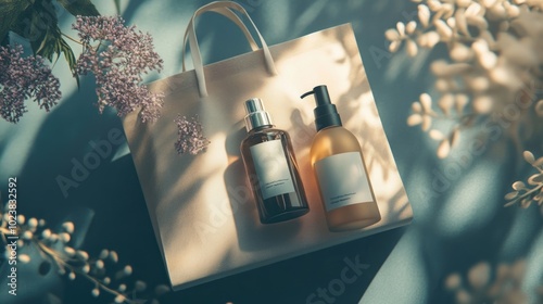 Organic skincare products neatly arranged in a soft, luxurious gift bag