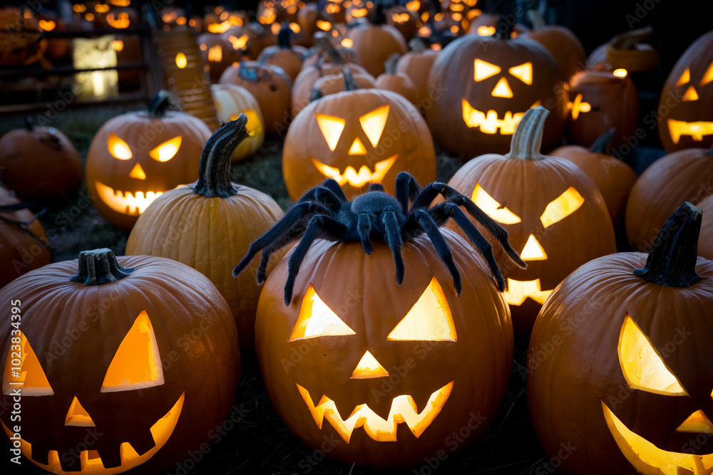Fototapeta premium halloween pumpkin, tarantula