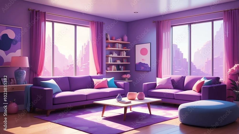 purple themed aesthetic minimalist living room interior concept illustration background purple themed aesthetic minimalist living room interior concept illustration background