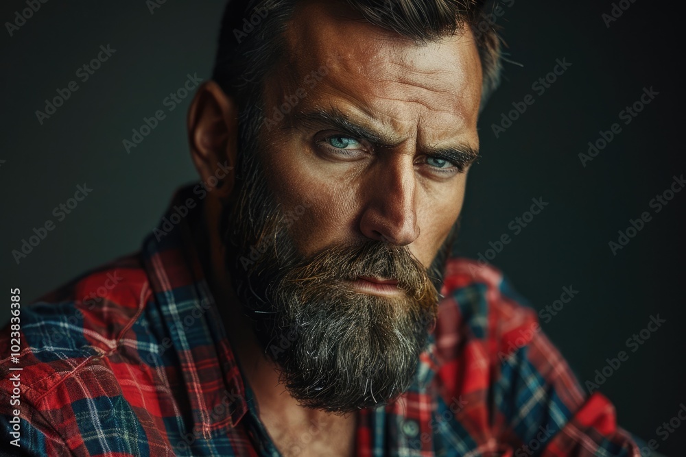 Portrait of a charming bearded man in plaid shirt Portrait of a charming bearded man in plaid shirt