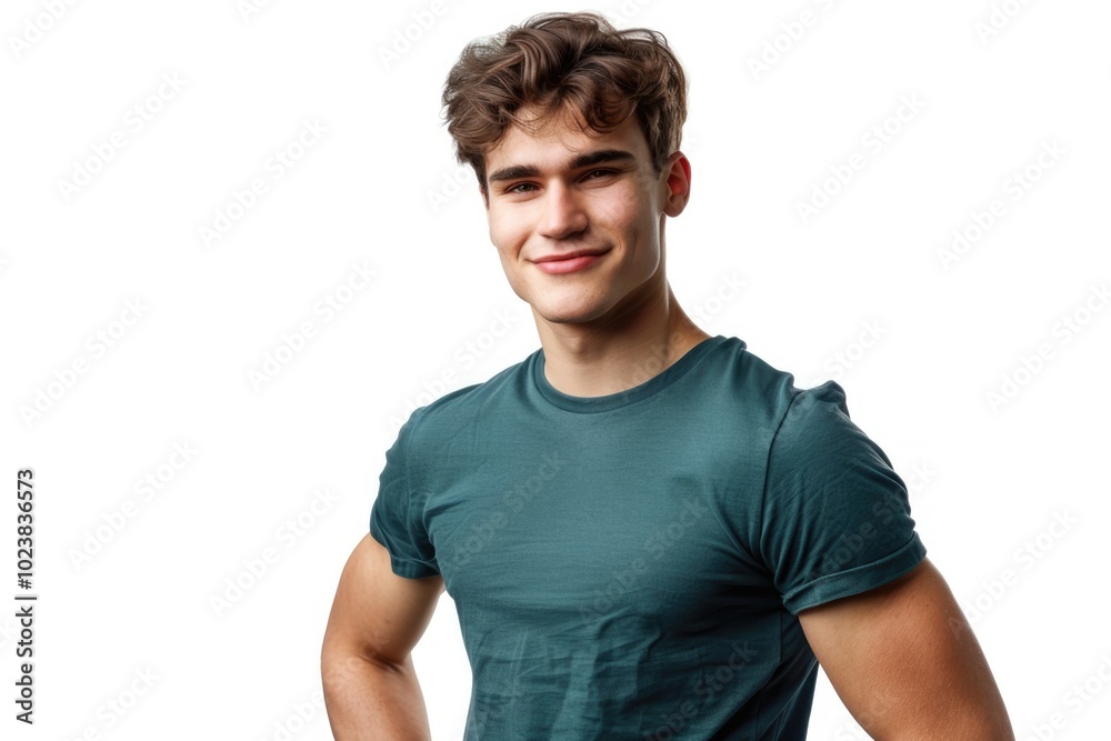 Young caucasian man isolated background posing with arms at hip and smiling Young caucasian man isolated background posing with arms at hip and smiling